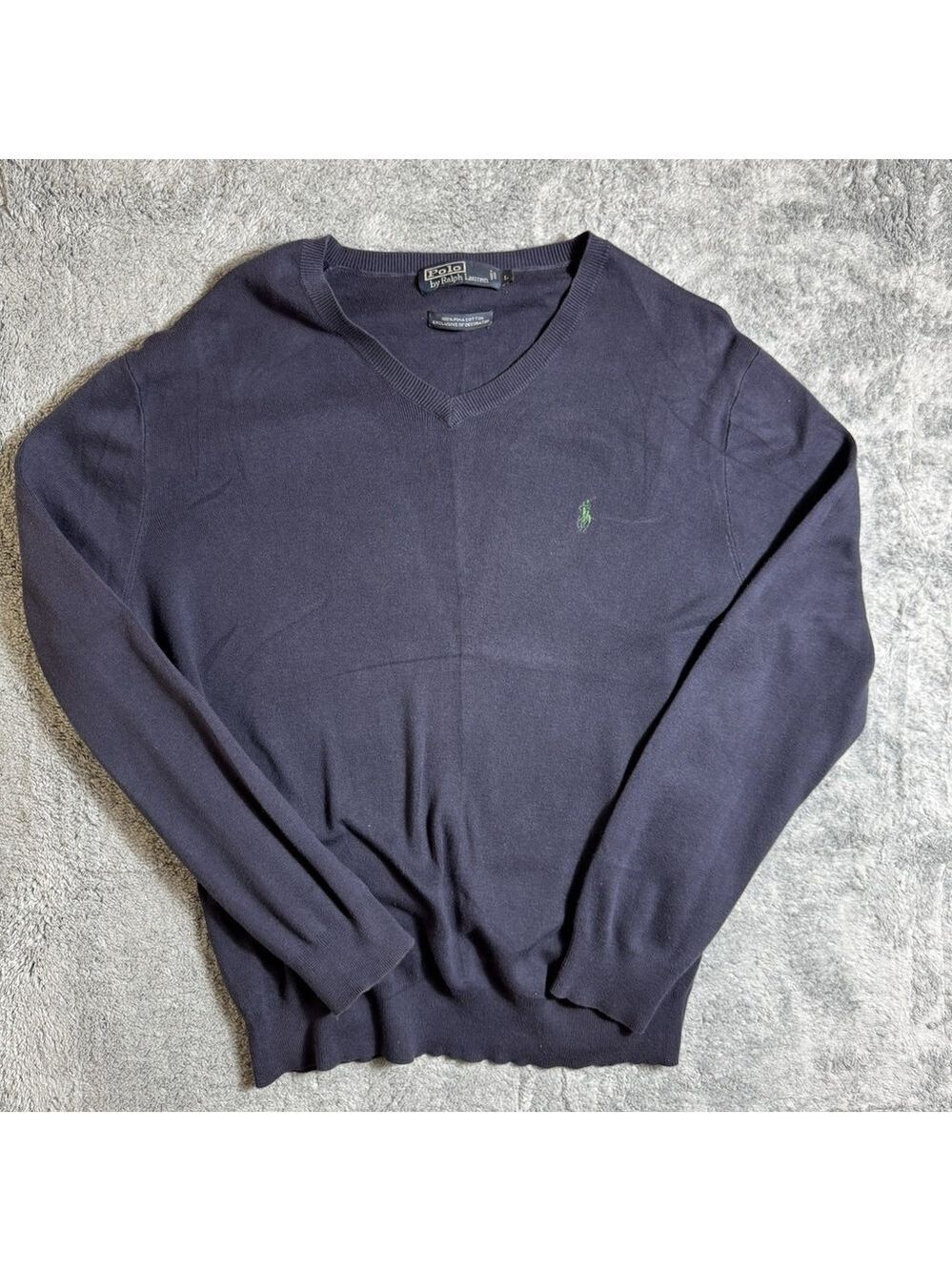 Polo Ralph Lauren Sweater Men's Large Navy Blue V Neck 100% Pima Cotton